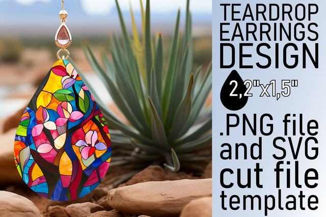Stained Glass Tree Teardrop Earrings Vibrant Colors Sublimation afrosvg 