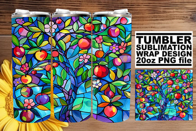 Stained Glass Tree Tumbler 20oz Wrap Colorful Art Sublimation afrosvg 