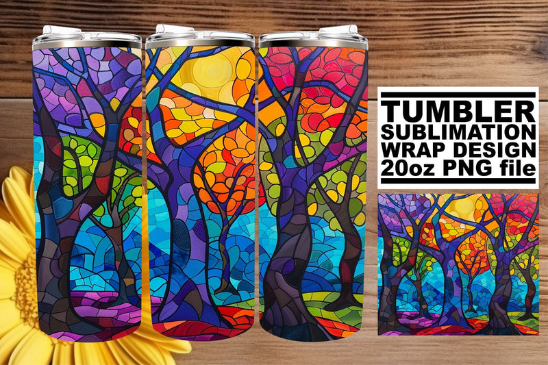Stained Glass Tree Tumbler 20oz Wrap Colorful Art Sublimation afrosvg 