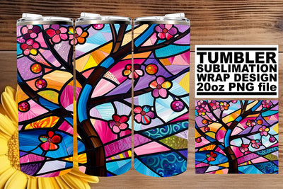 Stained Glass Tree Tumbler 20oz Wrap Colorful Design Sublimation afrosvg 