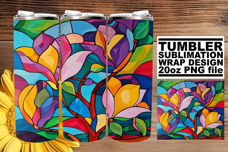 Stained Glass Tree Tumbler 20oz Wrap Colorful Design Sublimation afrosvg 