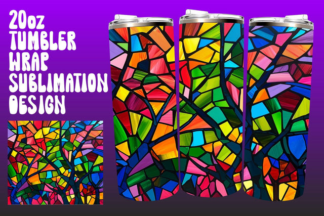 Stained Glass Tree Tumbler Wrap 20oz 3D PNG Sublimation afrosvg 