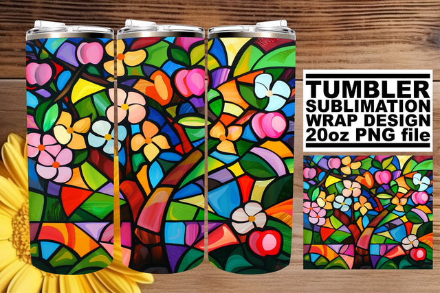Stained Glass Tree Tumbler Wrap 20oz Colorful Sublimation Sublimation afrosvg 