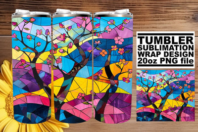 Stained Glass Tree Tumbler Wrap 20oz Colorful Sublimation Sublimation afrosvg 