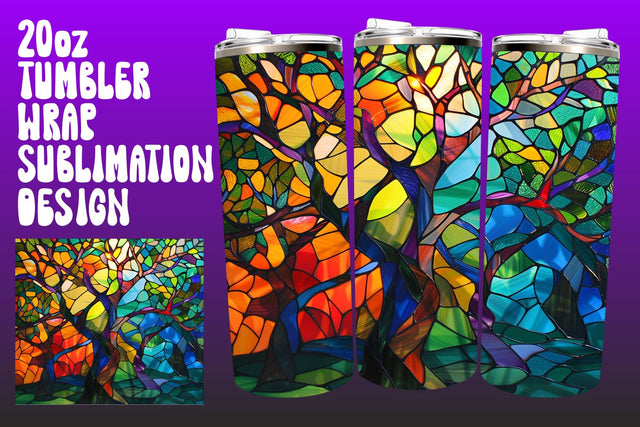 Stained Glass Tree Tumbler Wrap 20oz PNG Sublimation afrosvg 