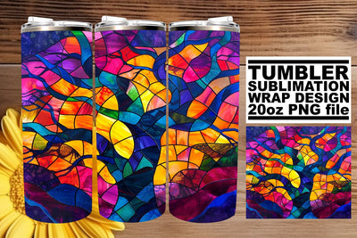 Stained Glass Tree Tumbler Wrap 20oz Sublimation Art Sublimation afrosvg 