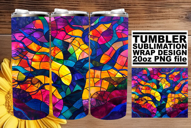 Stained Glass Tree Tumbler Wrap 20oz Sublimation Art Sublimation afrosvg 
