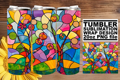 Stained Glass Tree Tumbler Wrap 20oz Vibrant Colors Sublimation afrosvg 
