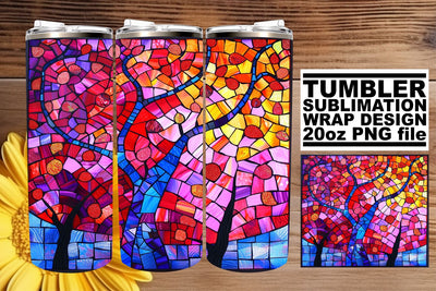 Stained Glass Tree Tumbler Wrap Colorful 20oz Design Sublimation afrosvg 