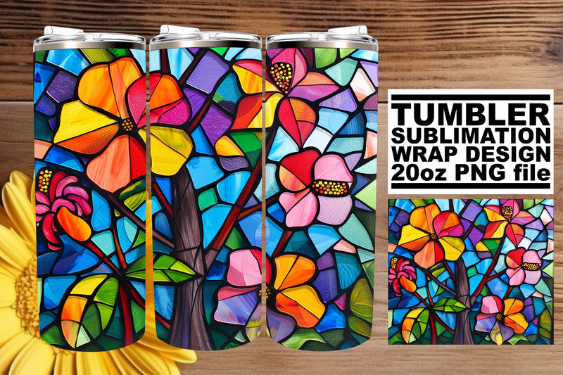 Stained Glass Tree Tumbler Wrap Colorful 20oz Sublimation Sublimation afrosvg 