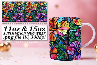 Stained Glass Tree Wrap 11oz/15oz Colorful Mug Art Sublimation afrosvg 