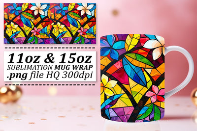 Stained Glass Tree Wrap 11oz/15oz Colorful Mug Sublimation Sublimation afrosvg 
