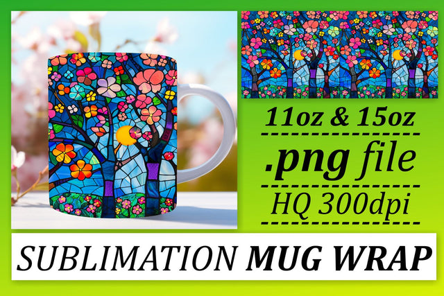 Stained Glass Tree Wrap 11oz/15oz Colorful Mug Sublimation Sublimation afrosvg 