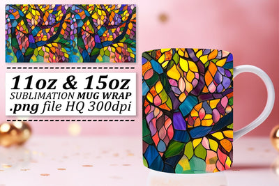 Stained Glass Tree Wrap 11oz/15oz Colorful Sublimation Art Sublimation afrosvg 