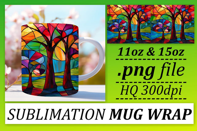 Stained Glass Tree Wrap 11oz/15oz Colorful Sublimation Art Sublimation afrosvg 