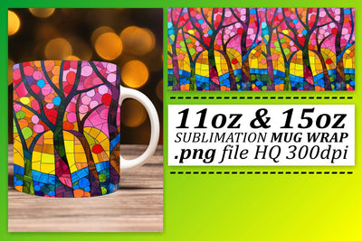 Stained Glass Tree Wrap 11oz/15oz Colorful Sublimation Mug Sublimation afrosvg 