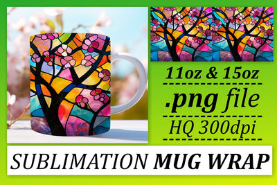 Stained Glass Tree Wrap 11oz/15oz Colorful Sublimation Mug Sublimation afrosvg 