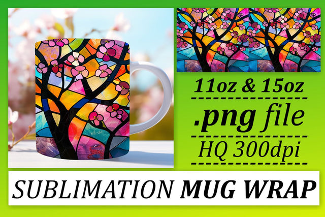 Stained Glass Tree Wrap 11oz/15oz Colorful Sublimation Mug Sublimation afrosvg 