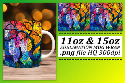 Stained Glass Tree Wrap 11oz/15oz Mug Colorful Art Sublimation afrosvg 