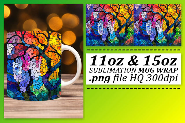 Stained Glass Tree Wrap 11oz/15oz Mug Colorful Art Sublimation afrosvg 