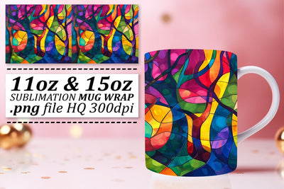 Stained Glass Tree Wrap 11oz/15oz Mug Colorful Art Sublimation afrosvg 