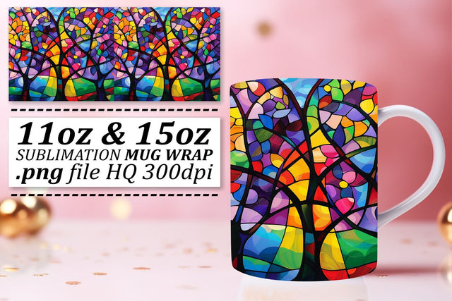 Stained Glass Tree Wrap 11oz/15oz Mug Colorful Design Sublimation afrosvg 