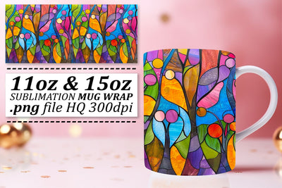 Stained Glass Tree Wrap 11oz/15oz Sublimation Colorful Sublimation afrosvg 