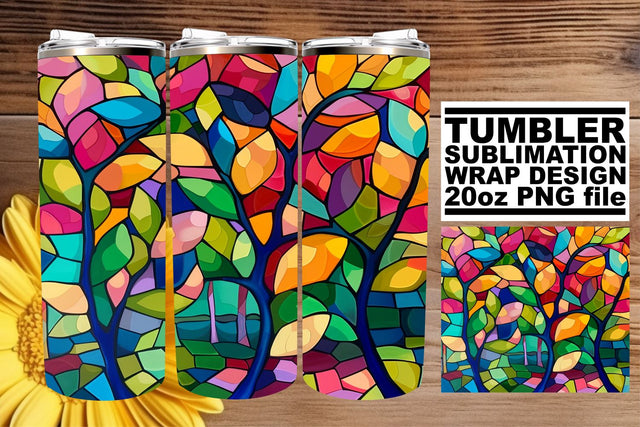 Stained Glass Tree Wrap 20oz Colorful Sublimation Art Sublimation afrosvg 