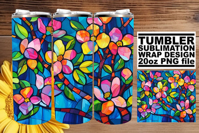 Stained Glass Tree Wrap 20oz Colorful Sublimation Tumbler Sublimation afrosvg 