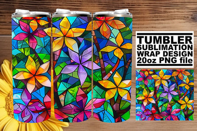 Stained Glass Tree Wrap 20oz Colorful Tumbler Art Sublimation afrosvg 