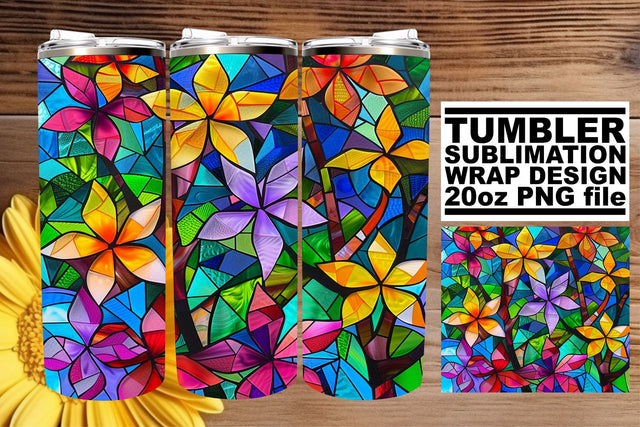 Stained Glass Tree Wrap 20oz Colorful Tumbler Art Sublimation afrosvg 
