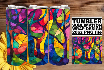 Stained Glass Tree Wrap 20oz Colorful Tumbler Sublimation Sublimation afrosvg 