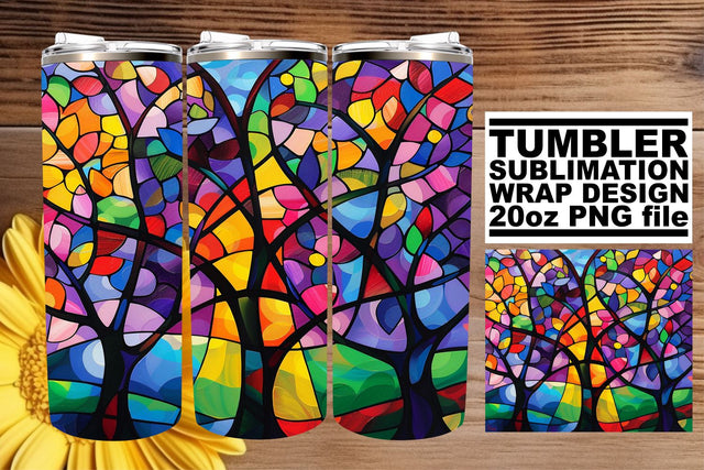 Stained Glass Tree Wrap 20oz Sublimation Colorful Design Sublimation afrosvg 