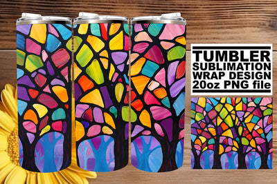 Stained Glass Tree Wrap 20oz Tumbler Colorful Art Sublimation afrosvg 
