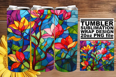 Stained Glass Tree Wrap 20oz Tumbler Colorful Design Sublimation afrosvg 
