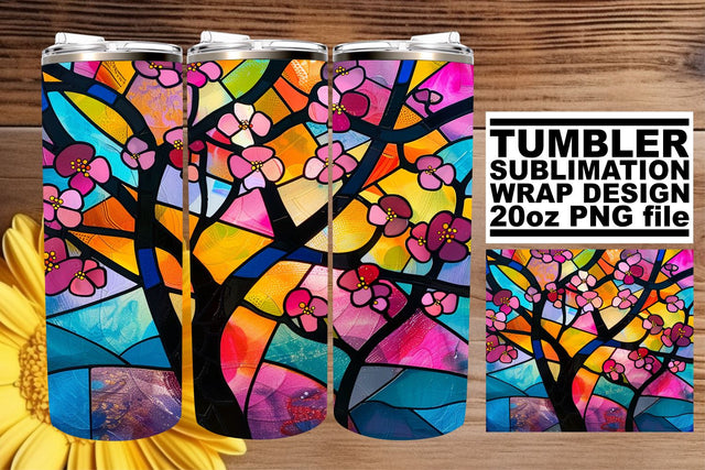 Stained Glass Tree Wrap 20oz Tumbler Colorful Design Sublimation afrosvg 
