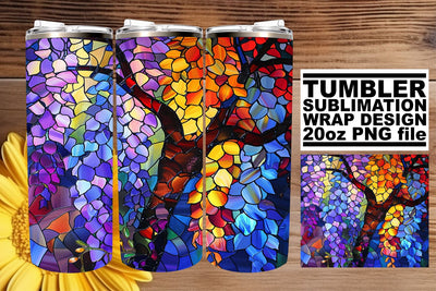 Stained Glass Tree Wrap Colorful 20oz Tumbler Sublimation Sublimation afrosvg 
