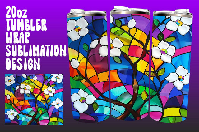 Stained Glass Tree Wrap Tumbler 20oz PNG Sublimation afrosvg 