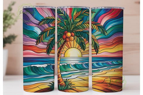 Stained Glass Tropical Beach Tumbler Sublimation PixelChick 