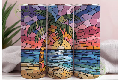 Stained Glass Tropical Beach Tumbler Sublimation PixelChick 