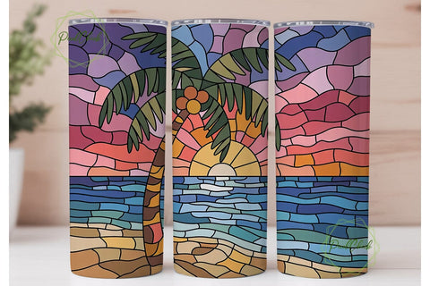 Stained Glass Tropical Beach Tumbler Sublimation PixelChick 