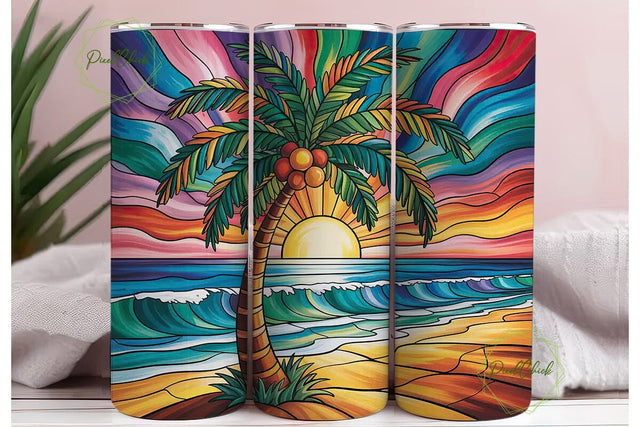 Stained Glass Tropical Beach Tumbler Sublimation PixelChick 