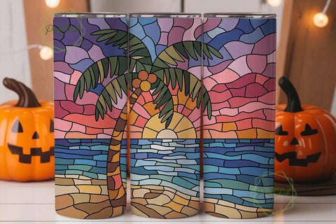 Stained Glass Tropical Beach Tumbler Sublimation PixelChick 