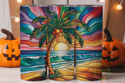 Stained Glass Tropical Beach Tumbler Sublimation PixelChick 
