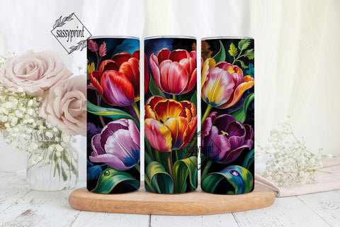 Stained Glass Tulips 20oz Tumbler Wrap Sublimation sassyprint 