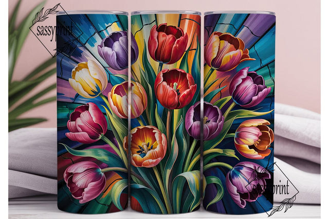 Stained Glass Tulips 20oz Tumbler Wrap Sublimation sassyprint 