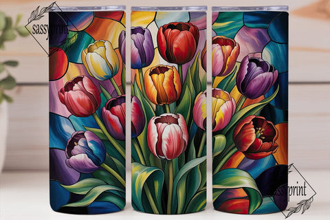 Stained Glass Tulips 20oz Tumbler Wrap Sublimation sassyprint 