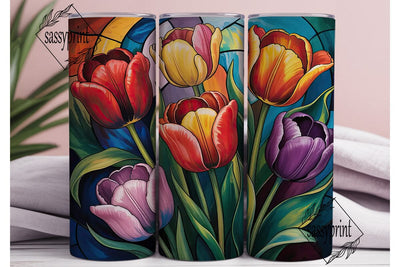 Stained Glass Tulips 20oz Tumbler Wrap Sublimation sassyprint 