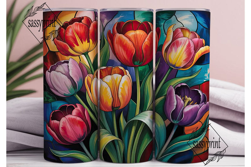 Stained Glass Tulips 20oz Tumbler Wrap Sublimation sassyprint 