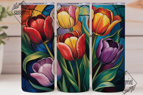 Stained Glass Tulips 20oz Tumbler Wrap Sublimation sassyprint 